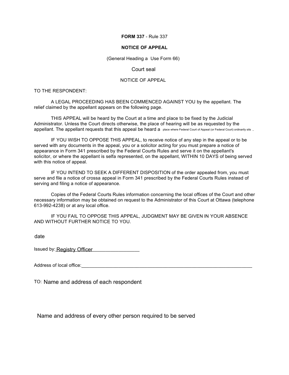 Form 337 - Fill Out, Sign Online And Download Fillable Pdf, Canada 