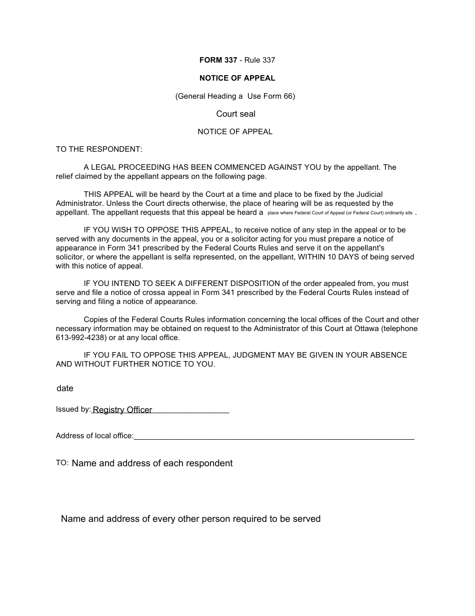 Form 337 Name and Address of Each Respondent - Canada, Page 1