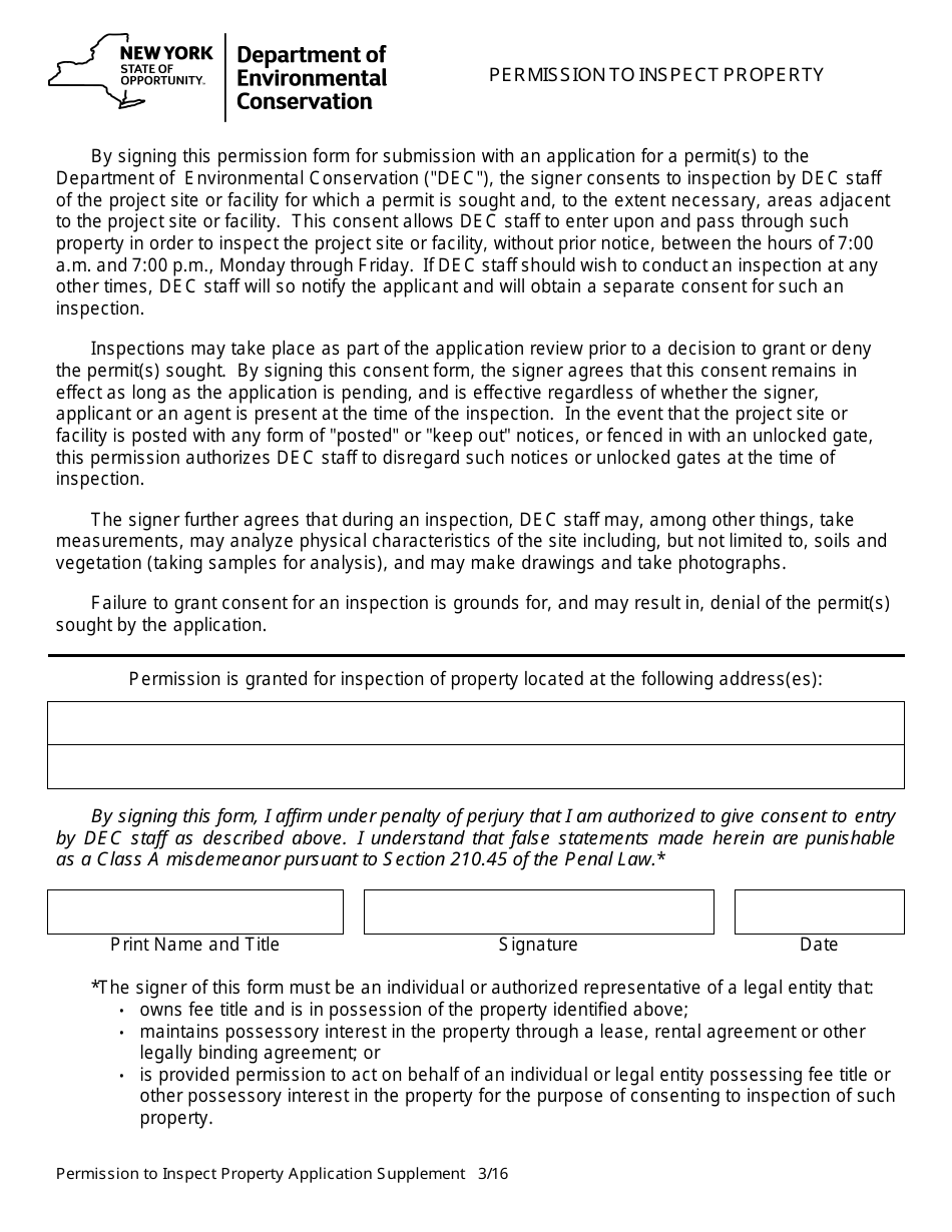 New York Permission to Inspect Property Fill Out, Sign Online and