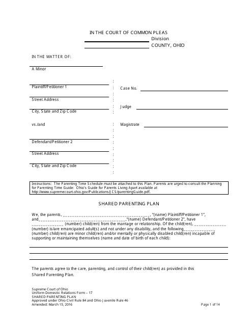 Uniform Domestic Relations Form 17  Printable Pdf