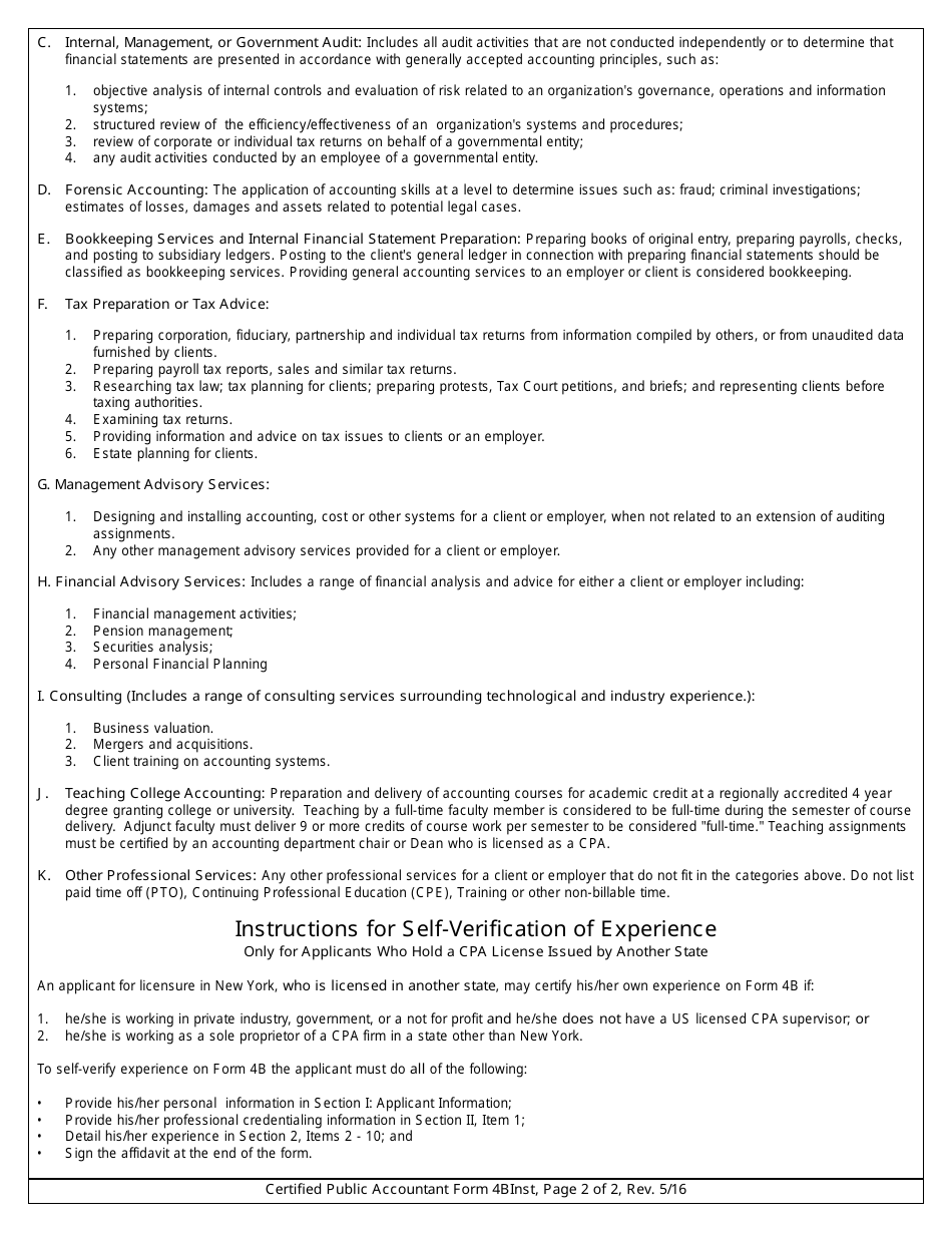 Certified Public Accountant Form 4B Verification of Experience by Supervisor - New York, Page 2