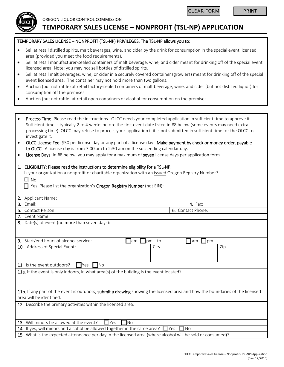 Temporary Sales License  Nonprofit (Tsl-np) Application - Oregon, Page 6