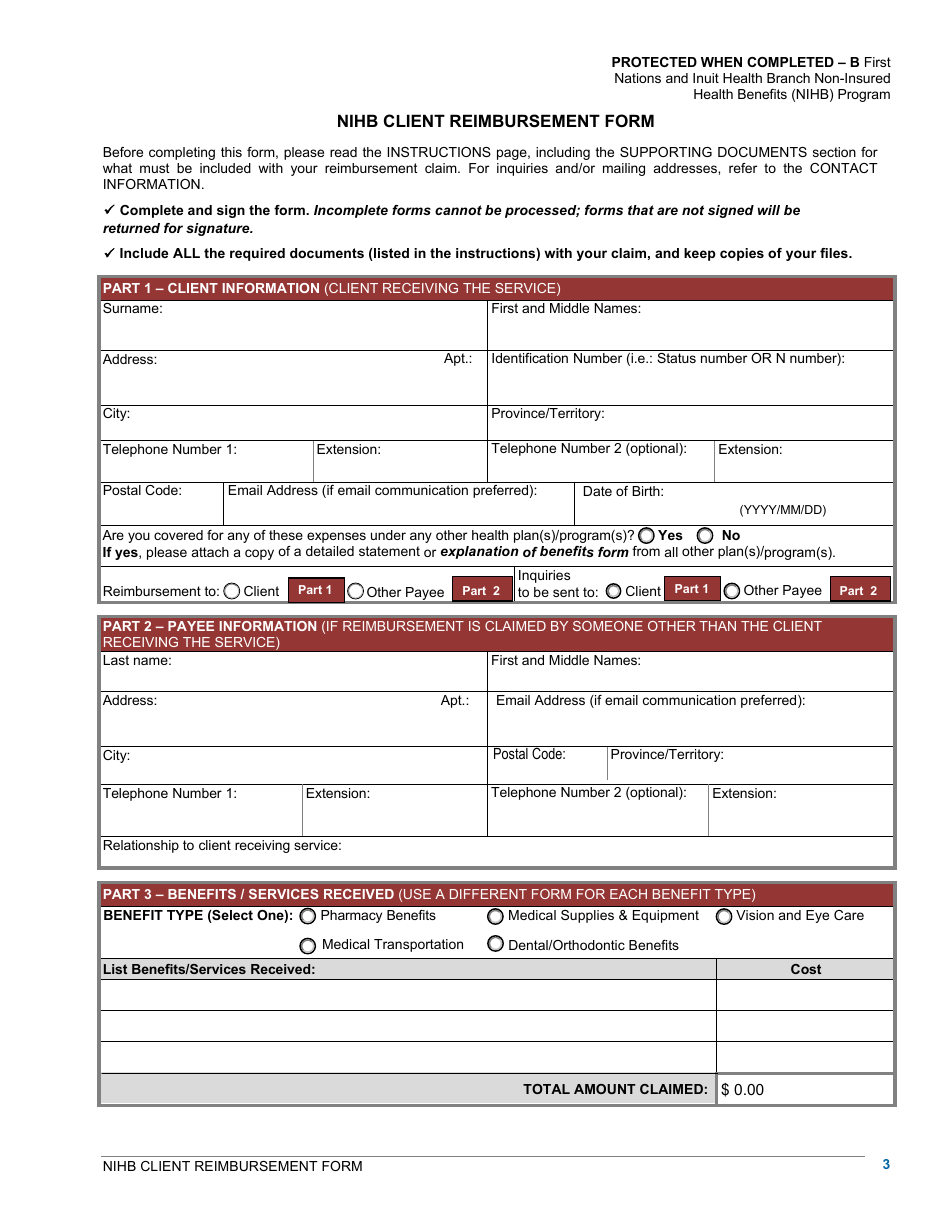 Nihb Client Reimbursement Form - Canada, Page 3