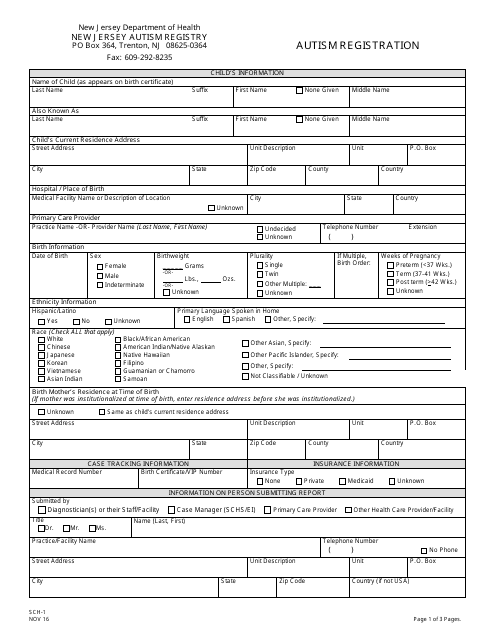 Form SCH-1 Autism Registration - New Jersey