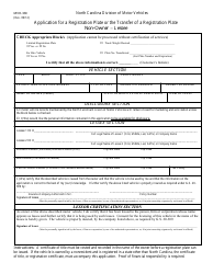 Document preview: Form MVR-330 application for a Registration Plate or Plate Transfer - North Carolina