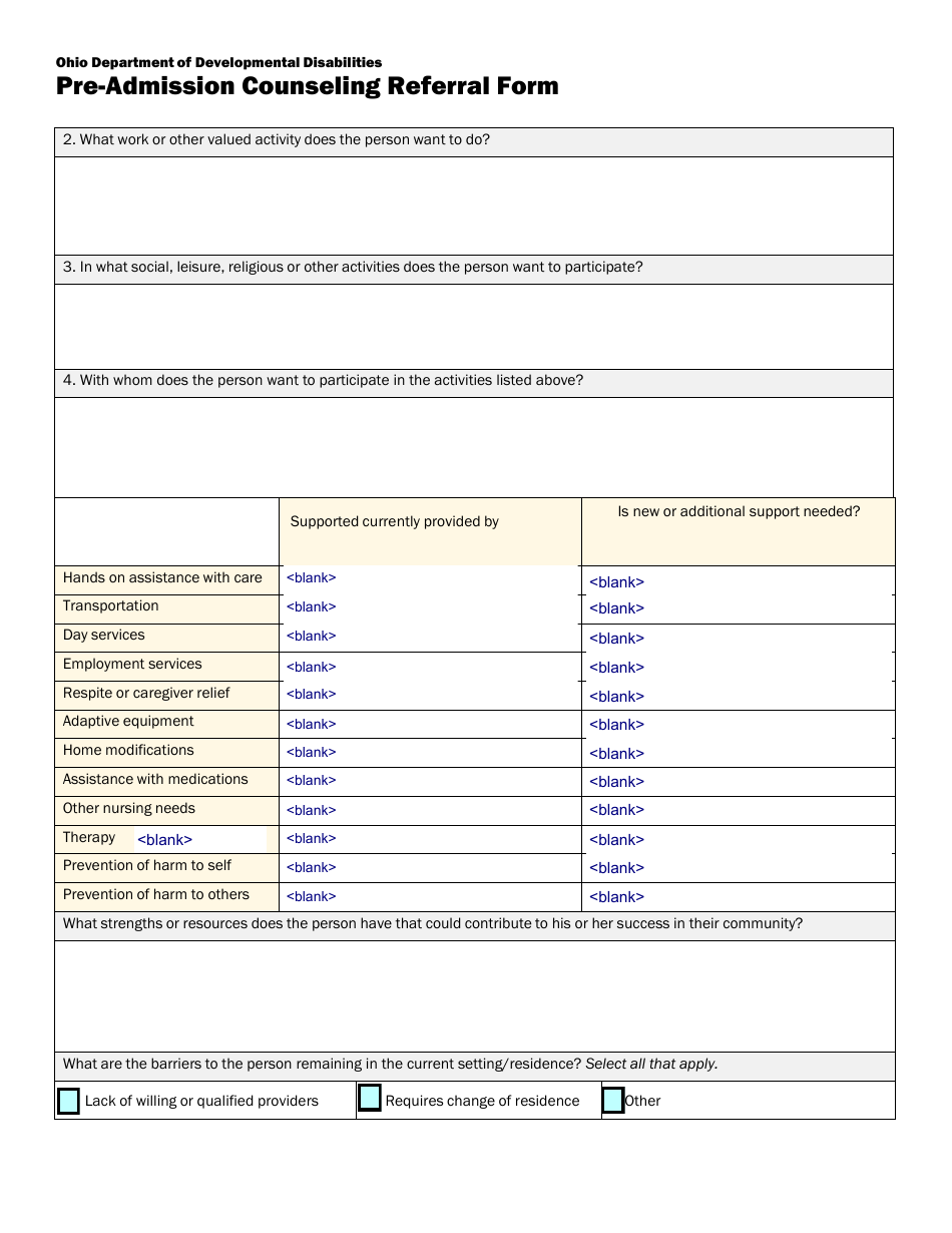 Pre-admission Counseling Referral Form - Ohio, Page 3