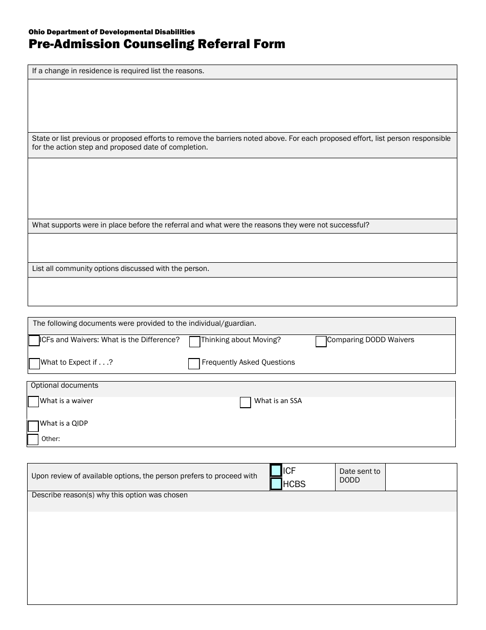 Pre-admission Counseling Referral Form - Ohio, Page 4