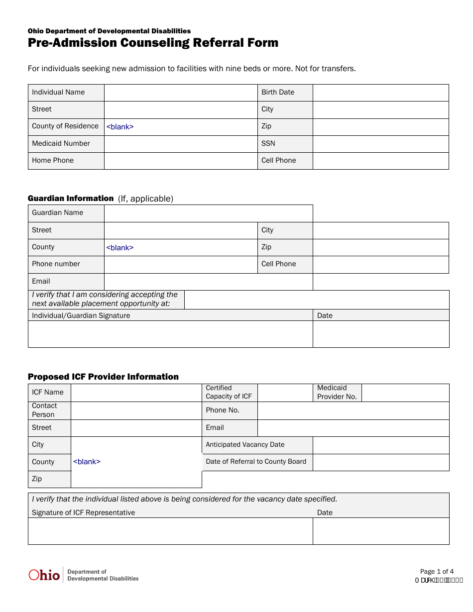 Ohio Pre-admission Counseling Referral Form - Fill Out, Sign Online and ...