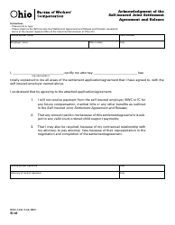 Document preview: Form SI-43 (BWC-7243) Acknowledgement of the Self-insured Joint Settlement Agreement and Release - Ohio