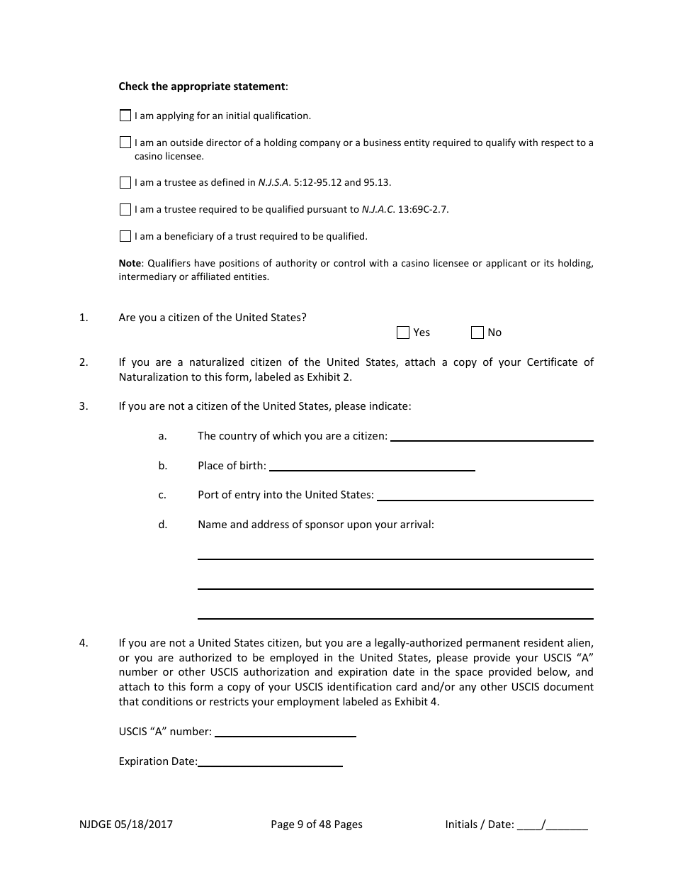 Form 1 Personal History Disclosure - Casino Qualifiers - New Jersey, Page 10