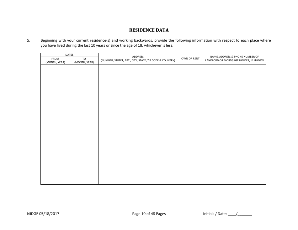 Form 1 Personal History Disclosure - Casino Qualifiers - New Jersey, Page 11