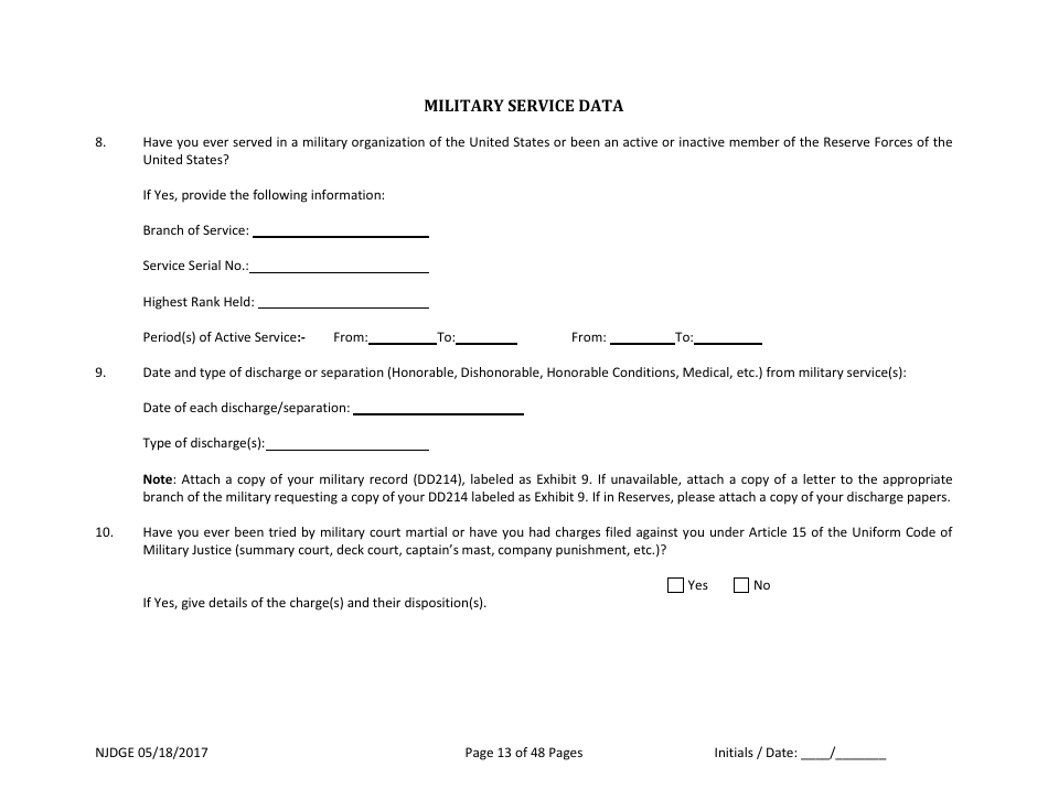 Form 1 Personal History Disclosure - Casino Qualifiers - New Jersey, Page 14