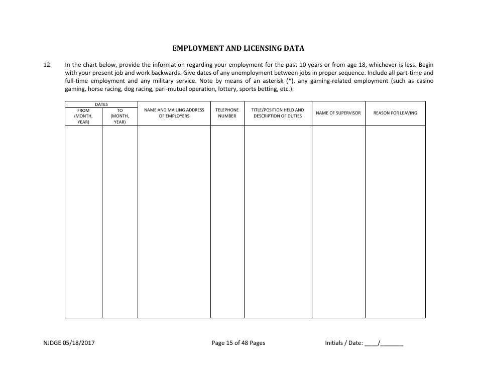 Form 1 Personal History Disclosure - Casino Qualifiers - New Jersey, Page 16