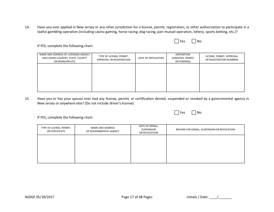Form 1 Personal History Disclosure - Casino Qualifiers - New Jersey, Page 18
