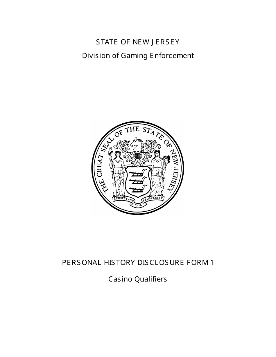 Form 1 Personal History Disclosure - Casino Qualifiers - New Jersey, Page 1