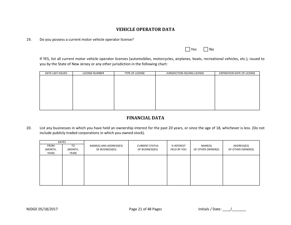 Form 1 Personal History Disclosure - Casino Qualifiers - New Jersey, Page 22
