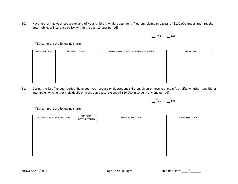 Form 1 Personal History Disclosure - Casino Qualifiers - New Jersey, Page 28