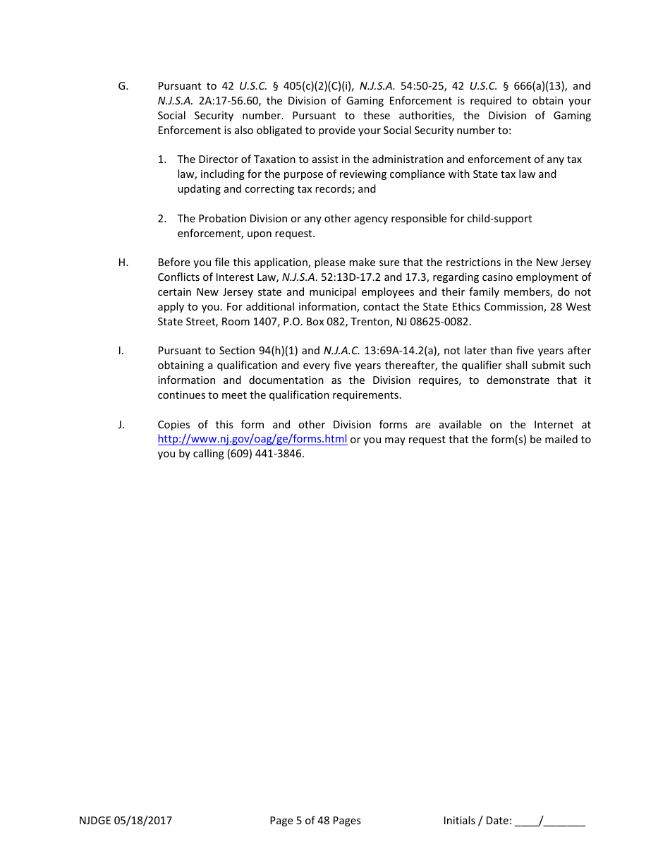 Form 1 Personal History Disclosure - Casino Qualifiers - New Jersey, Page 6
