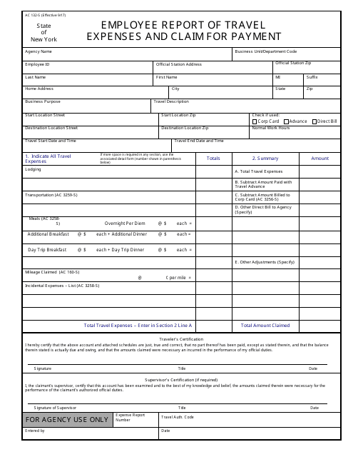 Form AC132-S Employee Report of Travel Expenses and Claim for Payment - New York