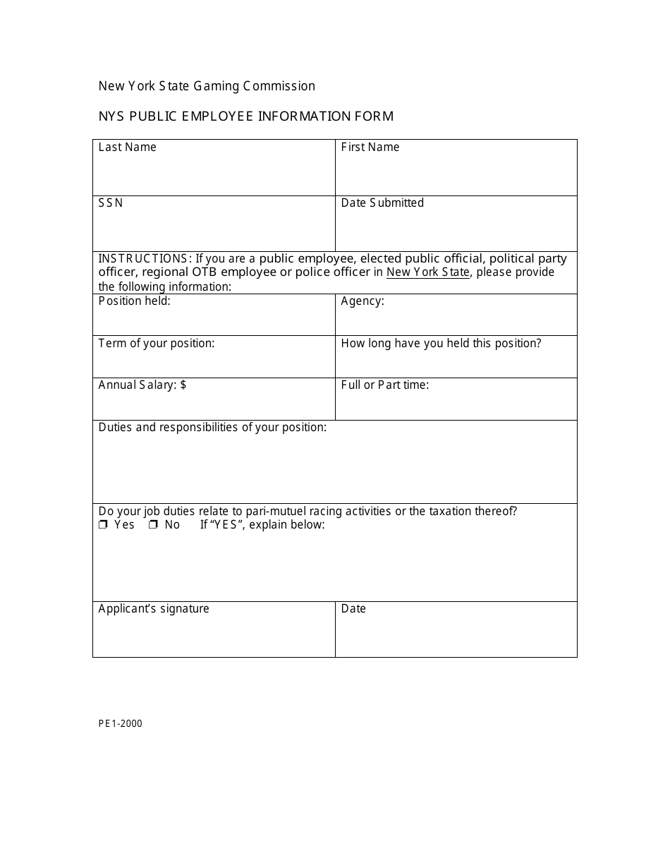 Form PE1 NYS Public Employee Information Form - New York, Page 1