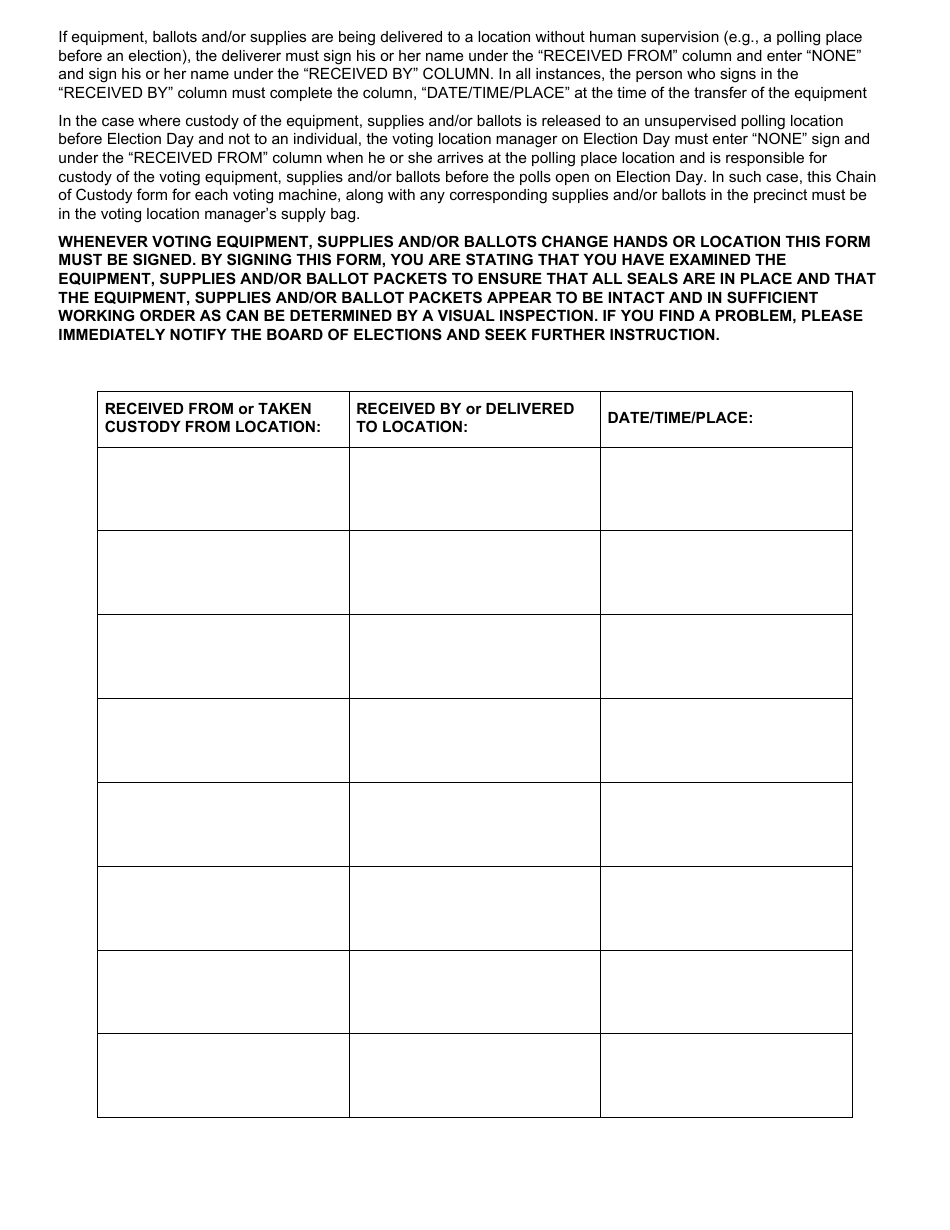 Form 400 Board of Elections Voting Machine Equipment, Supplies and / or Ballots Custody Form - Ohio, Page 2