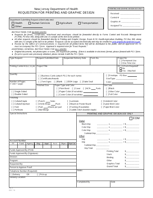 Form PG-1 Requisition for Printing and Graphic Design - New Jersey