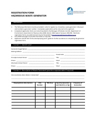 Registration Form Hazardous Waste Generator - Nunavut, Canada