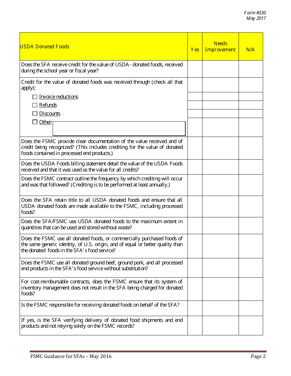 Form 330 Appendix G Sample SFA-Fsmc Monitoring Form - New Jersey, Page 2