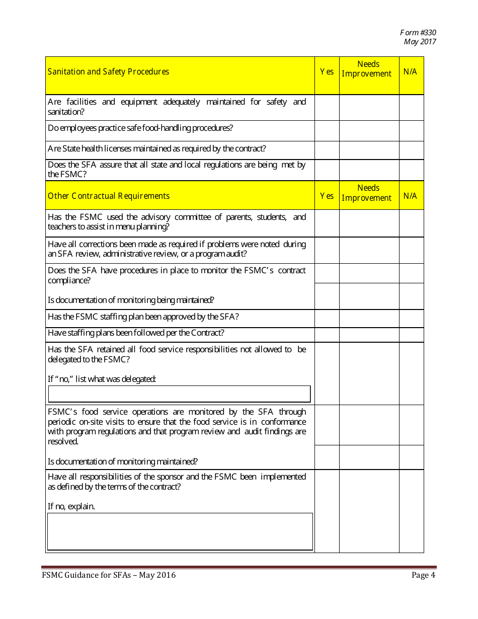 Form 330 Appendix G Sample SFA-Fsmc Monitoring Form - New Jersey, Page 4