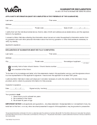 Form YG5728 &quot;Guarantor Declaration&quot; - Yukon, Canada