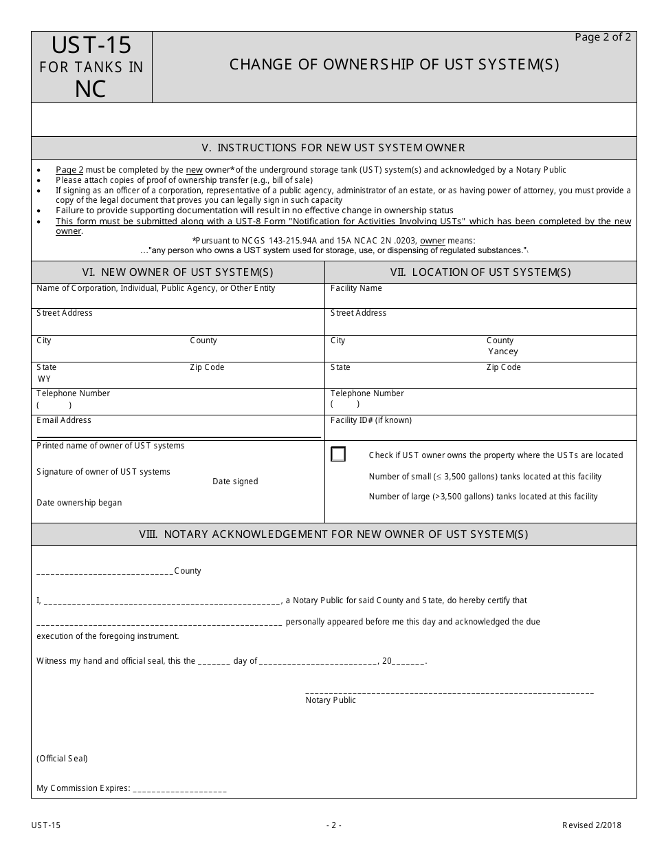 Form UST-15 Change of Ownership of Ust System(S) - North Carolina, Page 2