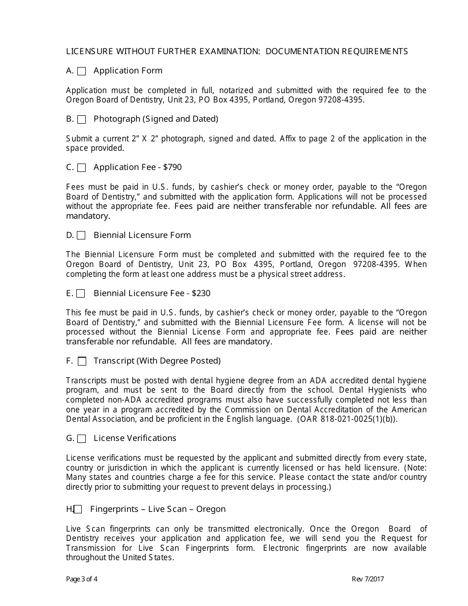 Instructions for Dental Hygiene Application for Licensure - Oregon, Page 3