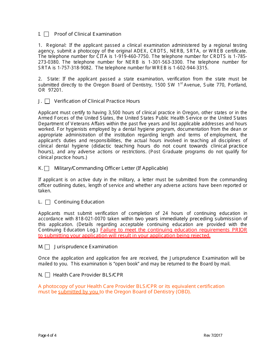 Instructions for Dental Hygiene Application for Licensure - Oregon, Page 4
