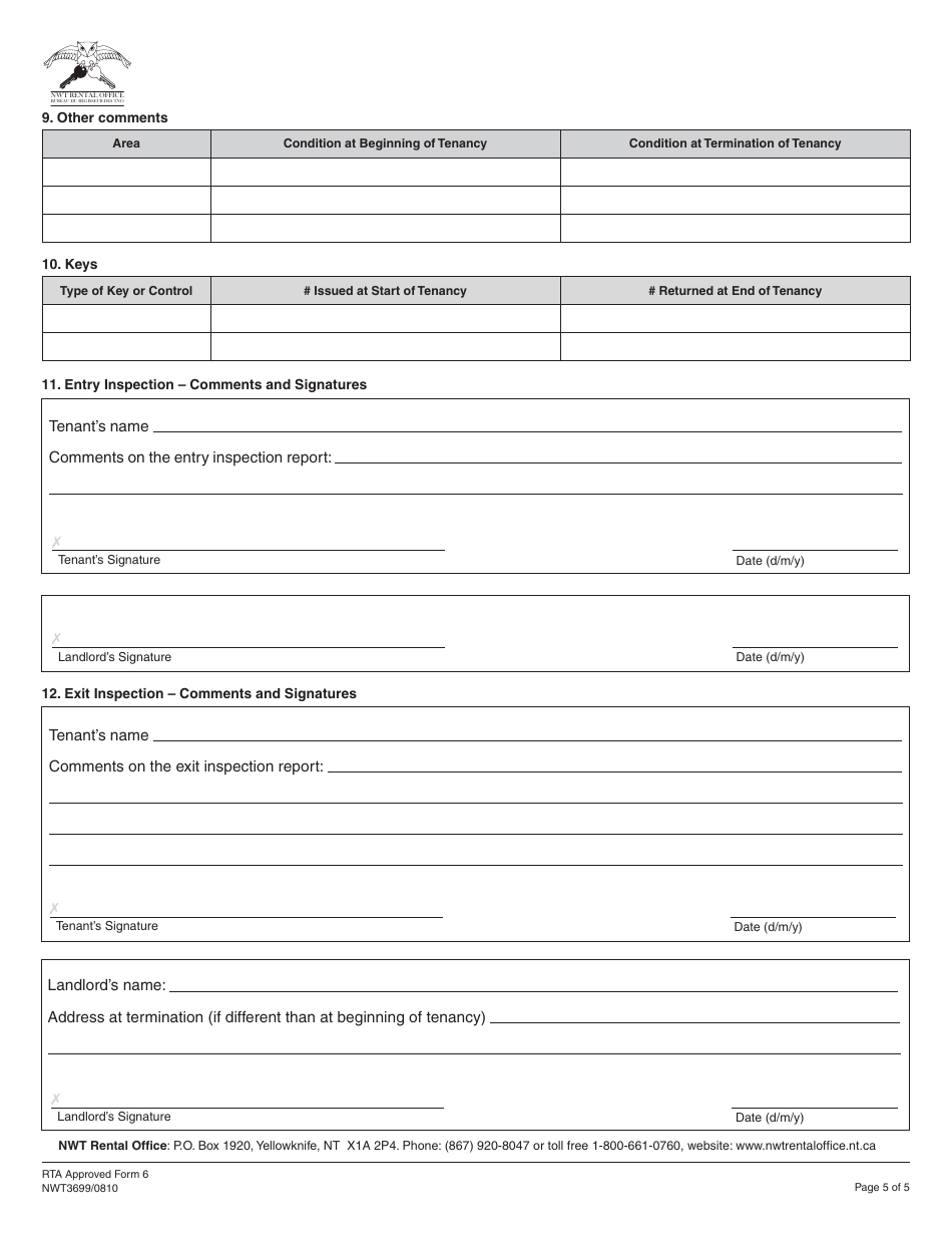 RTA Form 6 Entry and Exit Inspection Report - Northwest Territories, Canada, Page 5