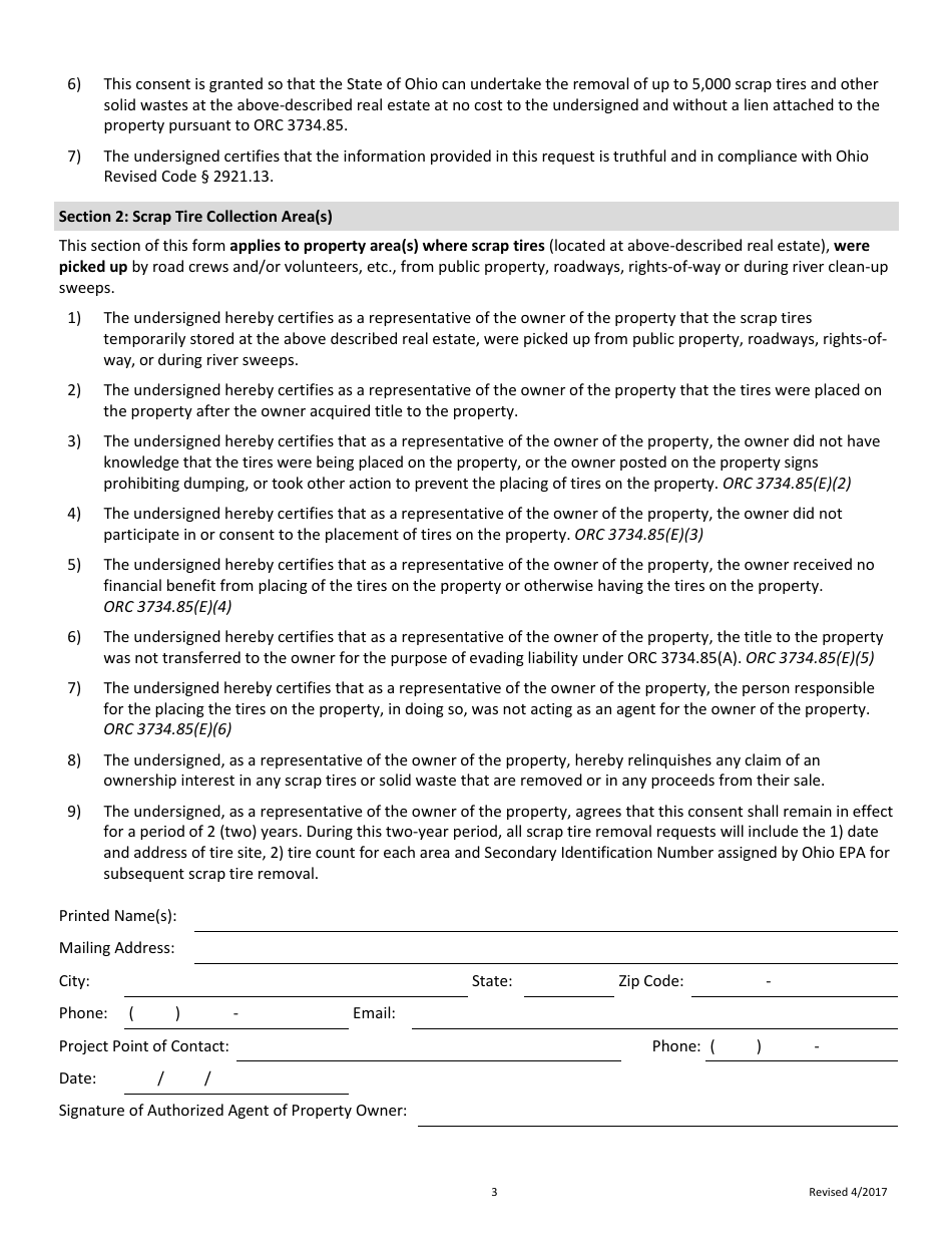 Scrap Tire Removal Certifications and Consent Form for Counties and Local Governments - Ohio, Page 3
