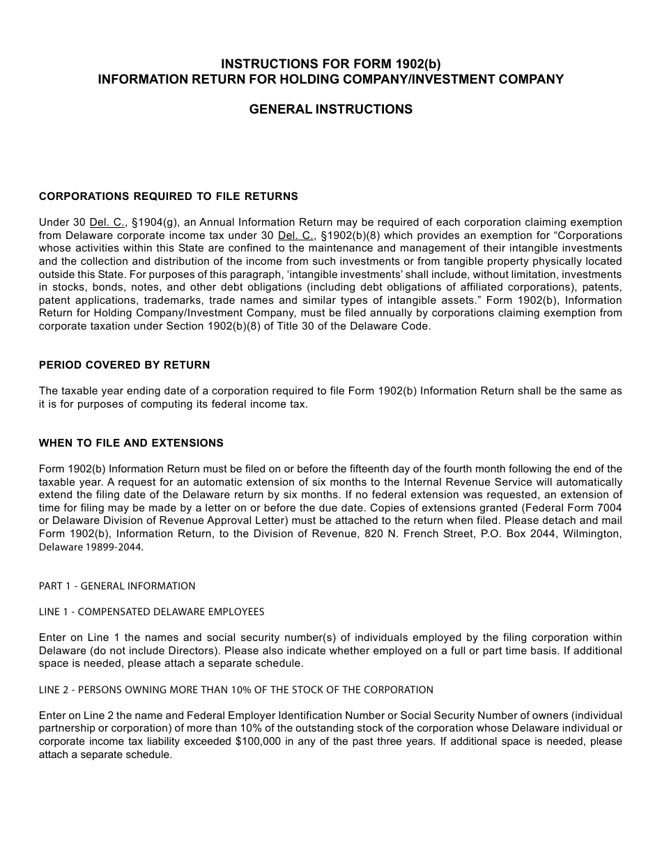 Form 1902(B) Delaware Information Return Holding Company / Investment Company - Delaware, Page 3