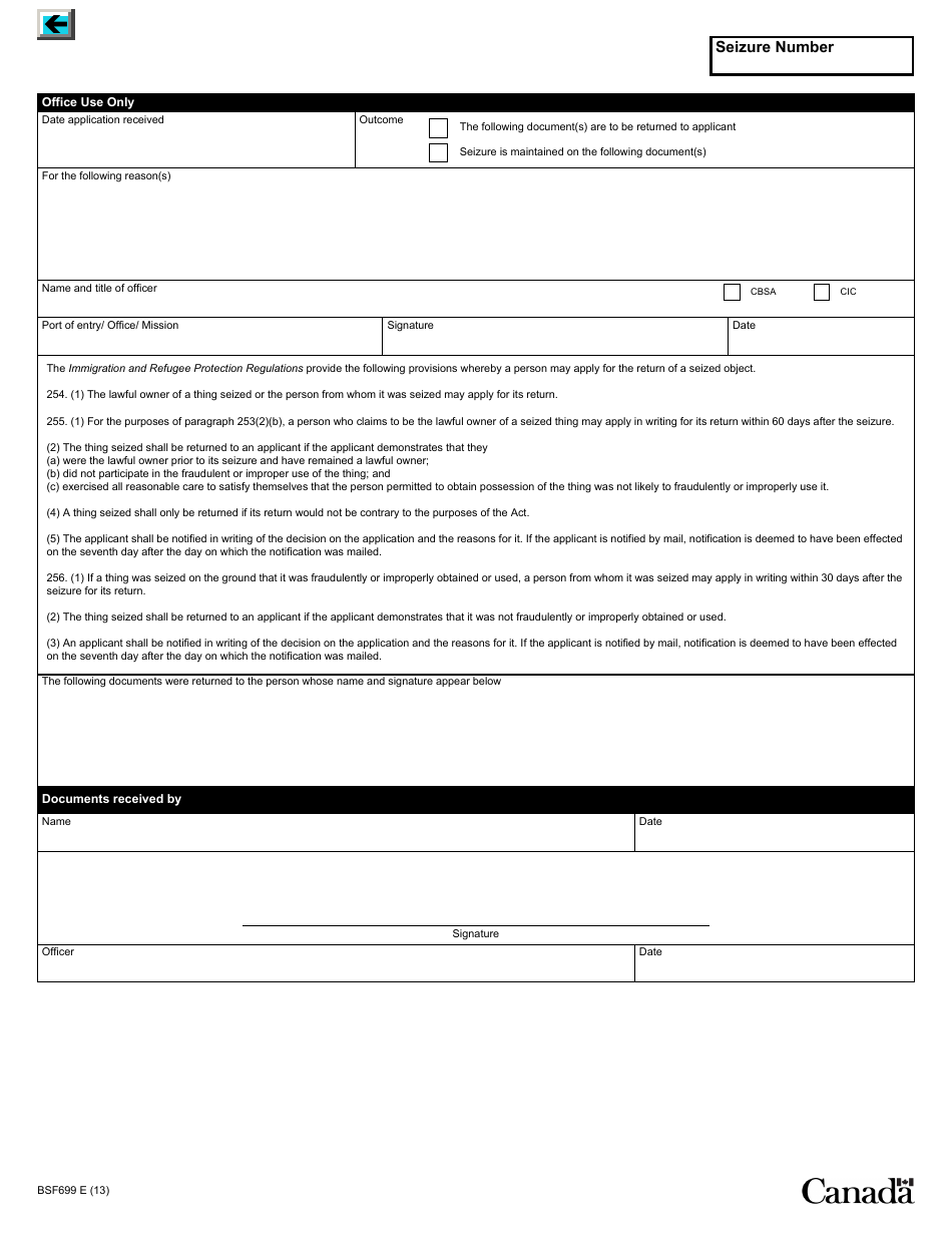 Form BSF699 - Fill Out, Sign Online and Download Fillable PDF, Canada ...