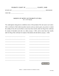 Form 2.1 &quot;Waiver of Notice of Probate of Will&quot; - Ohio