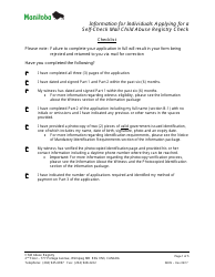Document preview: Application for a Child Abuse Registry Self-check (Mail) - Manitoba, Canada