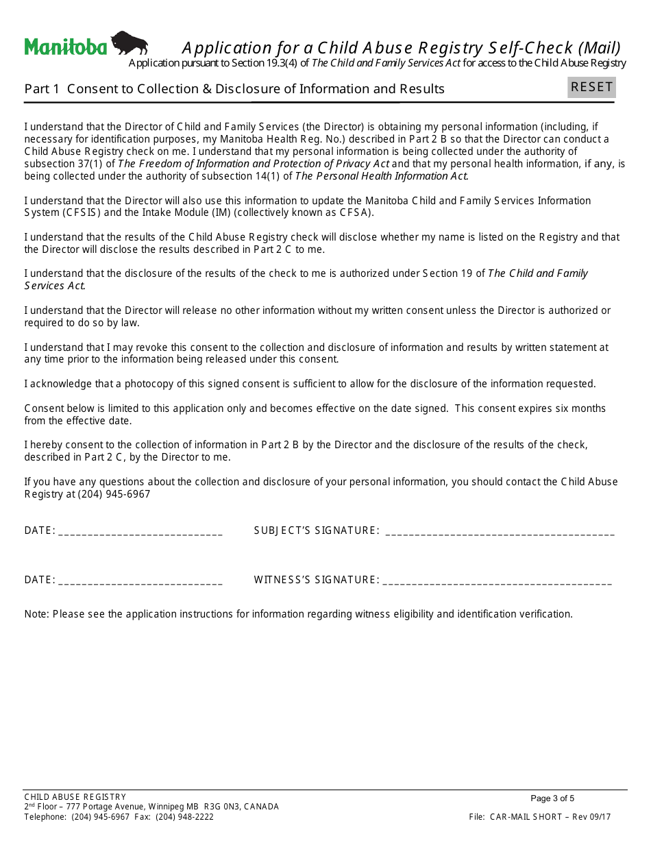 Application for a Child Abuse Registry Self-check (Mail) - Manitoba, Canada, Page 3