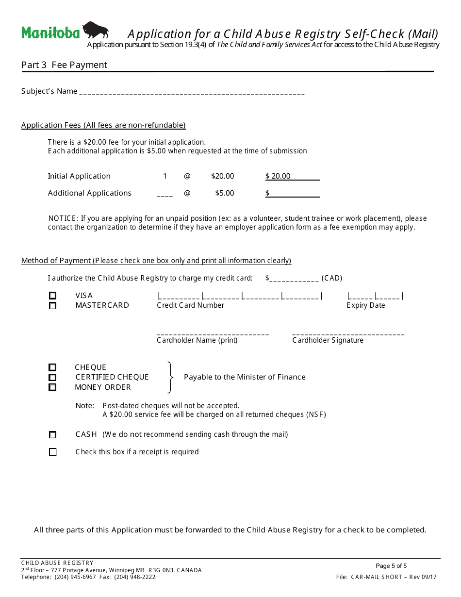 Application for a Child Abuse Registry Self-check (Mail) - Manitoba, Canada, Page 5
