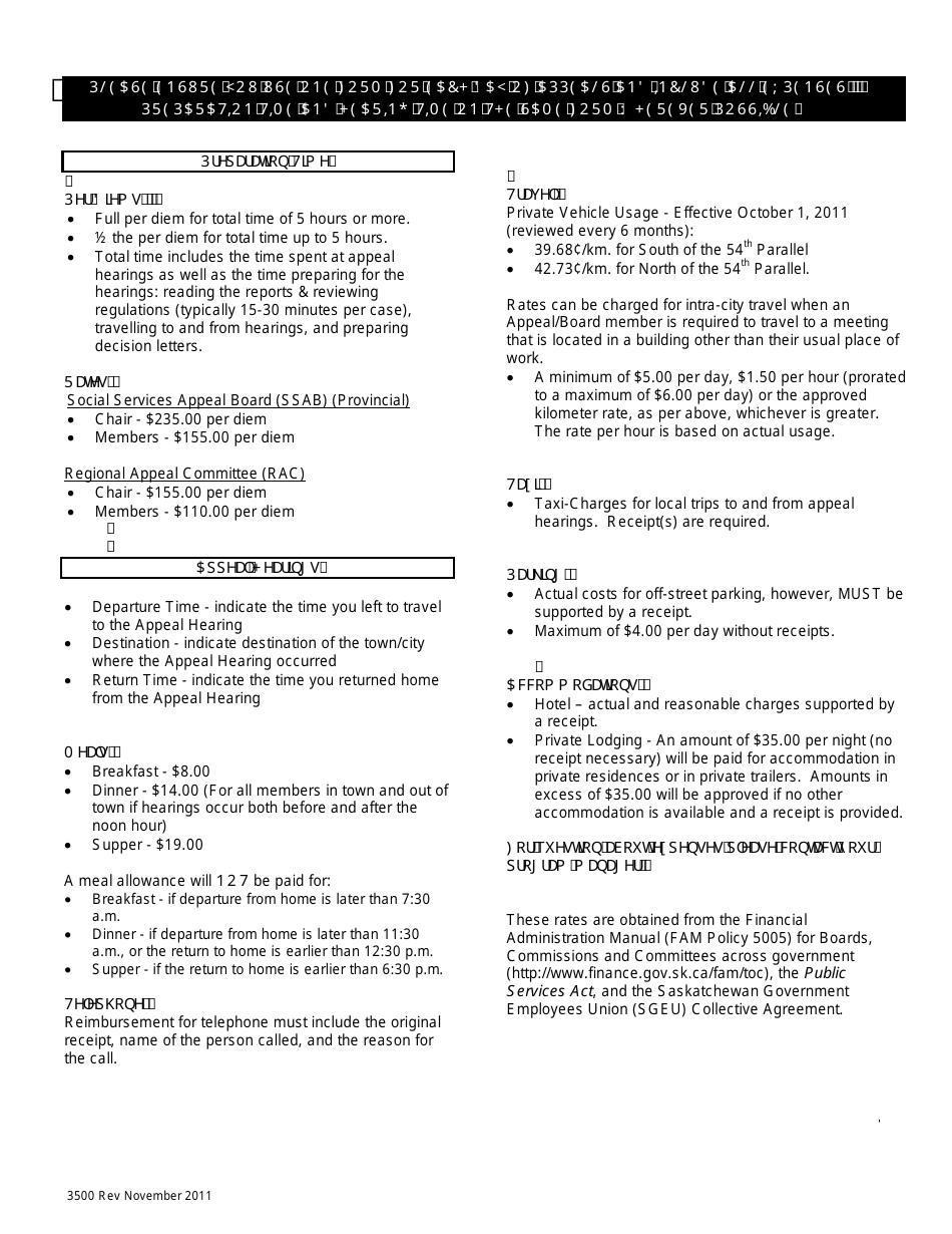Form 3500 Appeal Committee or Board Expense Claim - Saskatchewan, Canada, Page 2