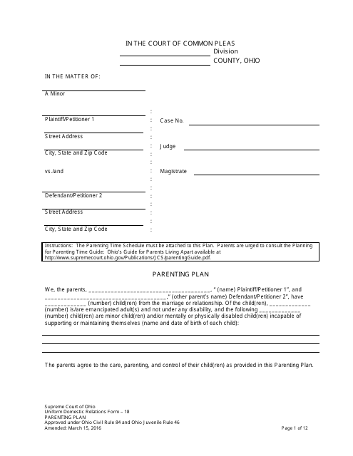 Uniform Domestic Relations Form 18  Printable Pdf