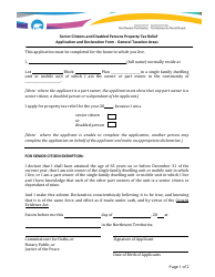 &quot;Senior Citizens and Disabled Persons Property Tax Relief Application and Declaration Form - General Taxation Areas&quot; - Northwest Territories, Canada