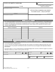 Document preview: Form AOC-CV-608 Application, Summons and Order to Show Cause - Child Support - North Carolina