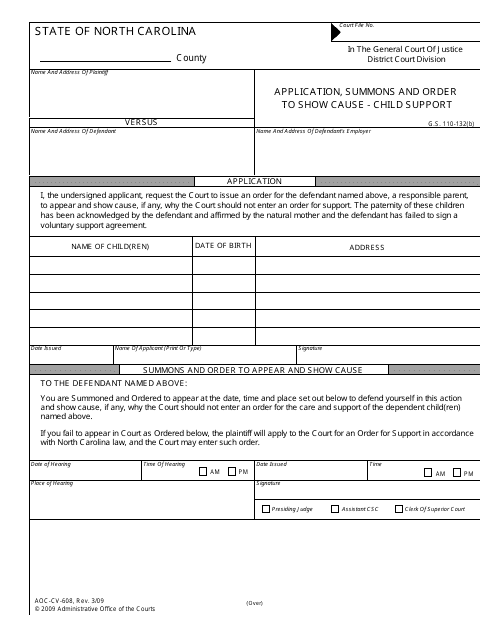 Form AOC-CV-608  Printable Pdf