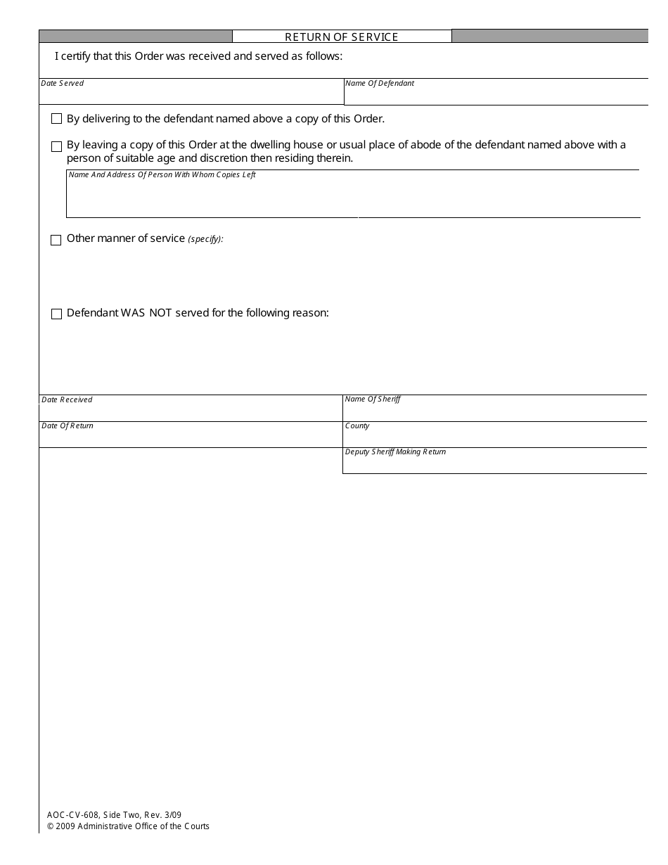 Form AOC-CV-608 Application, Summons and Order to Show Cause - Child Support - North Carolina, Page 2