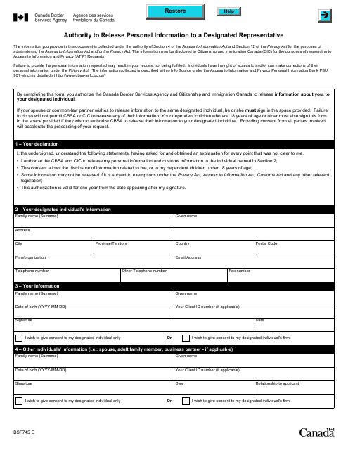 Form BSF745 - Fill Out, Sign Online and Download Fillable PDF, Canada ...