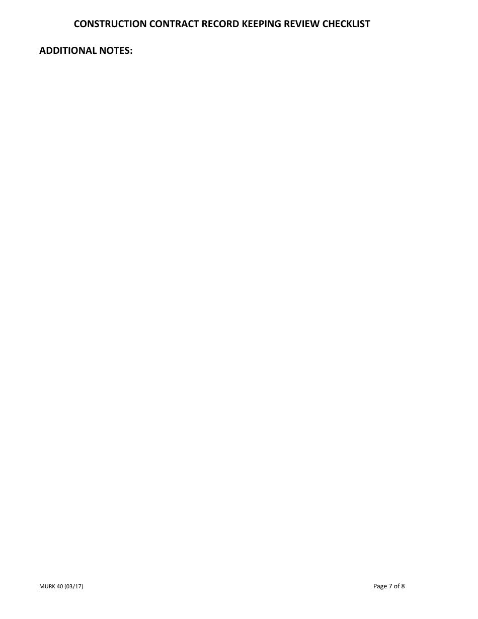 Form MURK40 Construction Contract Record Keeping Review Checklist - New York, Page 7