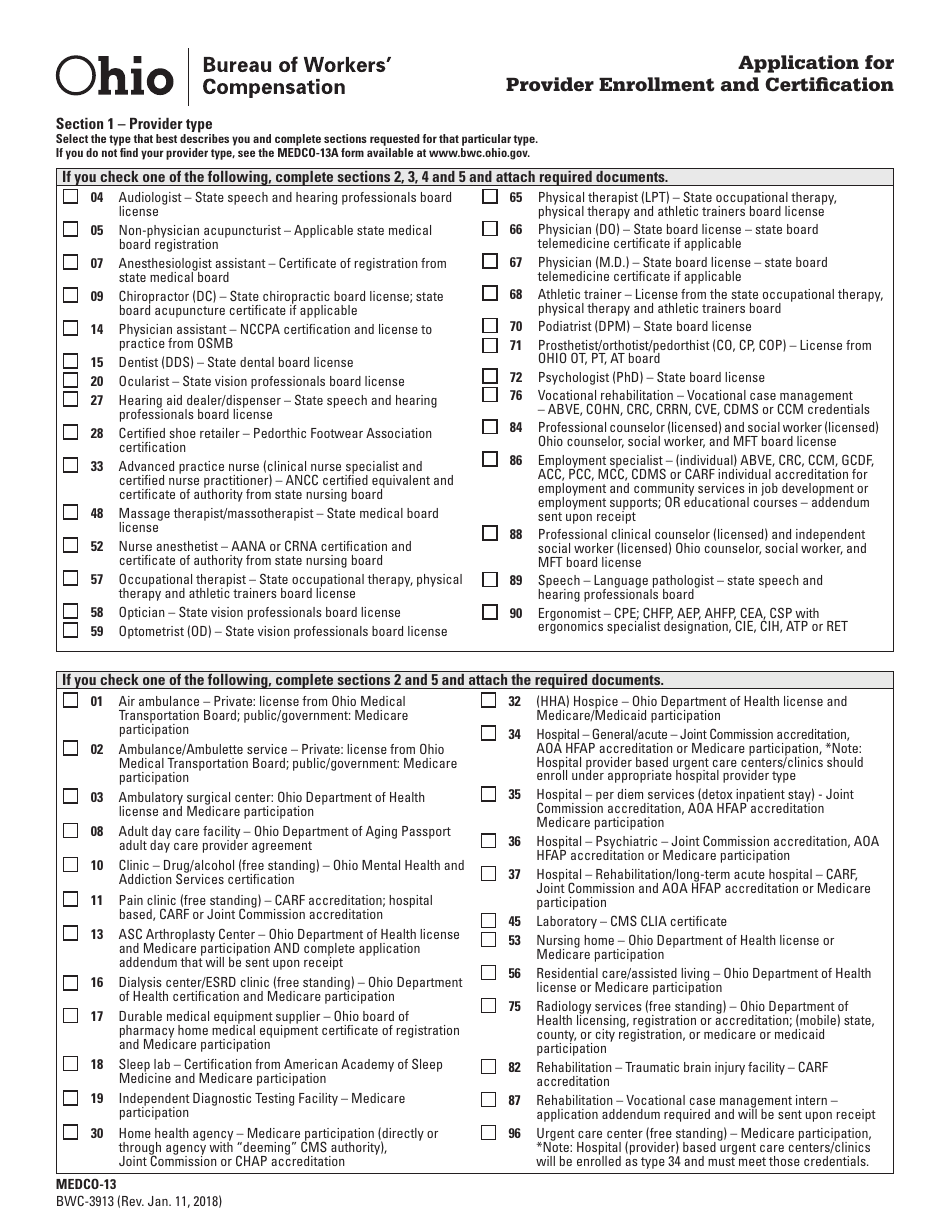 Form MEDCO-13 (BWC-3913) Application for Provider Enrollment and Certification - Ohio, Page 2